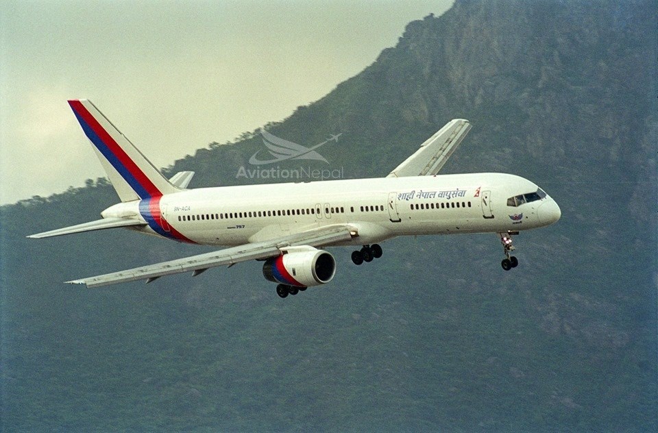 Nepal Airlines Aircraft Type Boeing 757-2F8 Reg 9N-ACA Engines 2x RR RB211-535E4 MSN 23850 Landing at kai Tak Hong Kong Airport