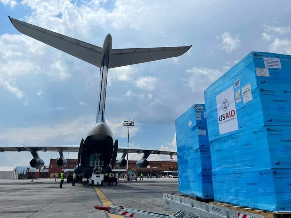 Cargo aircraft landed Kathmandu with medical supplies from USAID